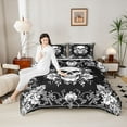 thumbnail image 4 of jejeloiu Spooky Gothic Queen Comforter Set,Skull Flower Pattern Bedding Sets,White Black Bedding Comforter Set For Men Women,Super Cozy Room Decor Reversible,3-Piece, 4 of 8