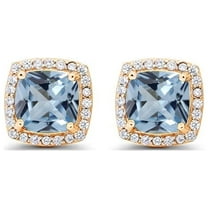 Paris Jewelry 24k Yellow Gold 4 Ct Created Halo Princess Cut Aquamarine Stud Earrings Women plated
