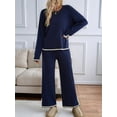 thumbnail image 3 of Womens Two Piece Outfits Casual Long Sleeve Knit Sweater Tops Matching Wide Leg Pants Tracksuit Lounge Sets Navy Blue XL, 3 of 5