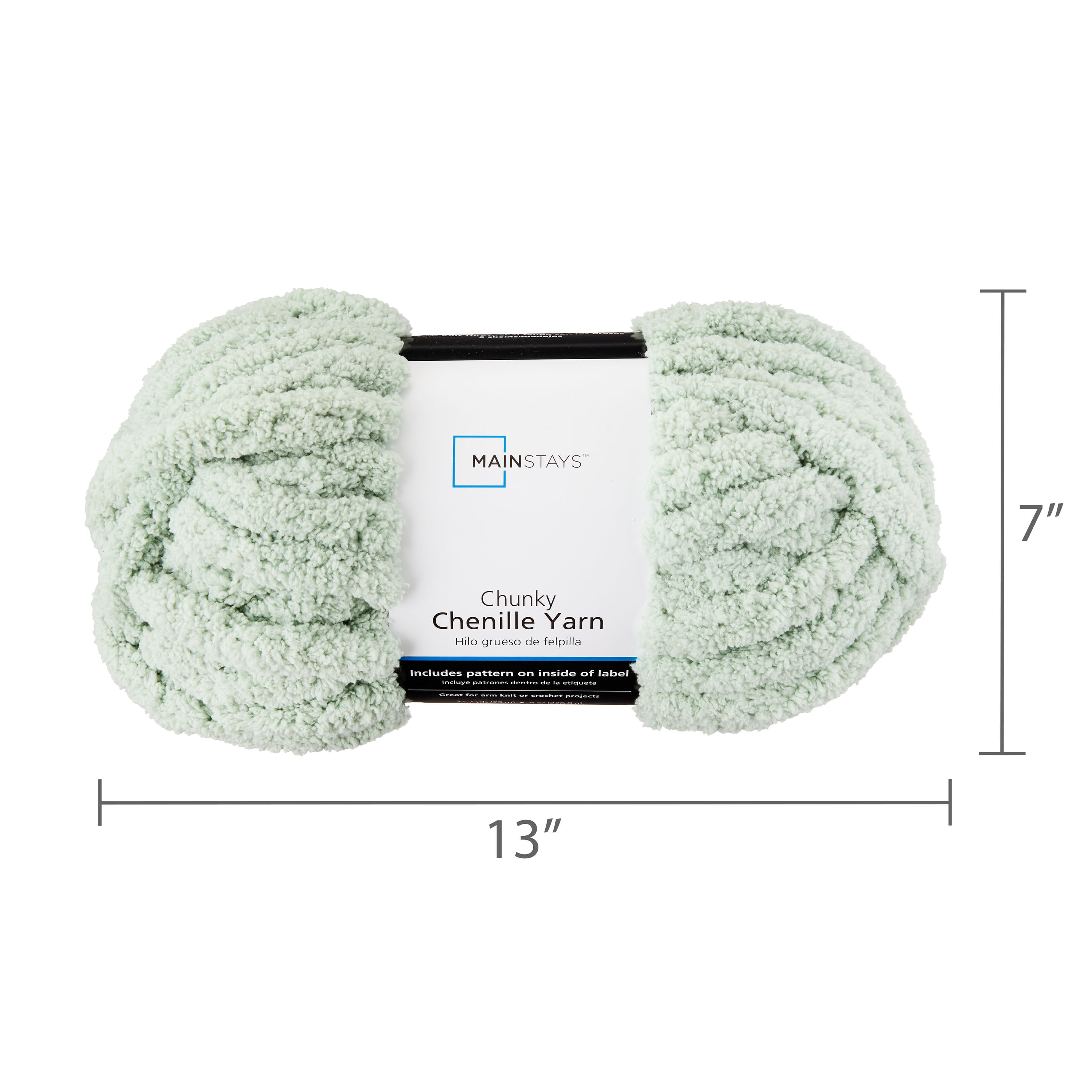 Mainstays Chunky Chenille Yarn, 31.7 yd, Sage, 100% Polyester, Super Bulky