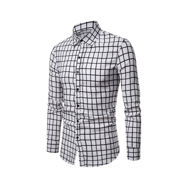 Camisa de traje para hombre, esmoquin a rayas a cuadros, informal, para exteriores, con solapa, moda para boda, camisa de manga larga, suave, elástica y cómoda, 2024