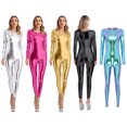 thumbnail image 4 of Body metálico de una pieza para mujer, ropa de club, ropa de baile brillante, cuello redondo, manga larga, corte ajustado, cuerpo entero, disfraces de festival, 4 of 5