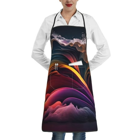 

Lukts Colorful Abstract Wave Motion Pattern Kitchen Apron Waterdrop Resistant Apron with adjustable Aprons for Women and Men with Pockets Cooking Apron