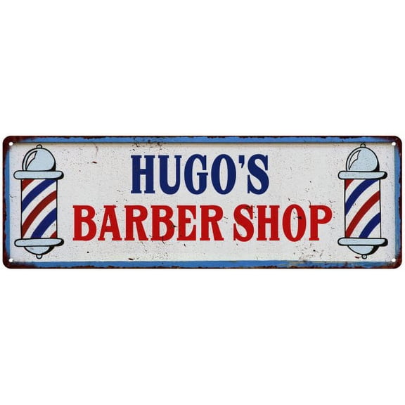 HUGO'S Barber Shop Hair Salon Gift Metal Sign Retro 6x18 206180031218
