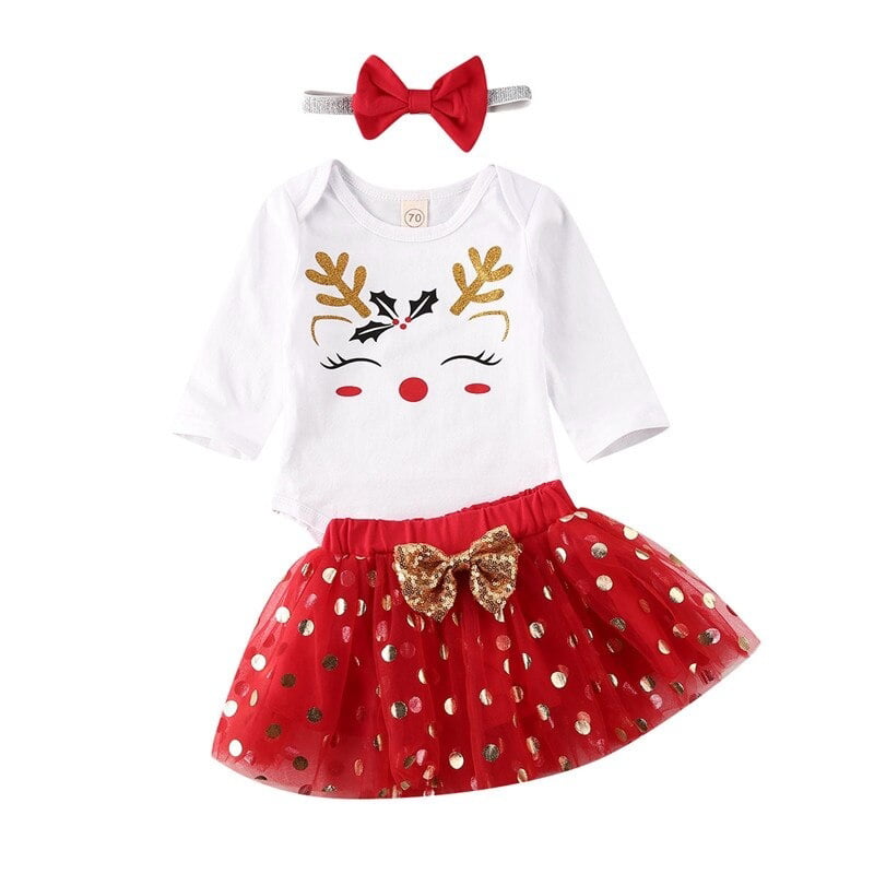 Polka Dot Pants Tutu Skirt Party Costumes US Girls Baby Christmas Outfits Tops 
