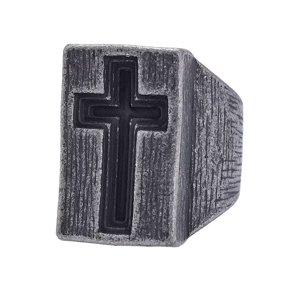 PAMTIER Men's Stainless Steel Domineering Vintage Solid Square Cut Hollow 26mm Crack Pattern Cross Crucifix Biker Ring Comfort Fit Size 12