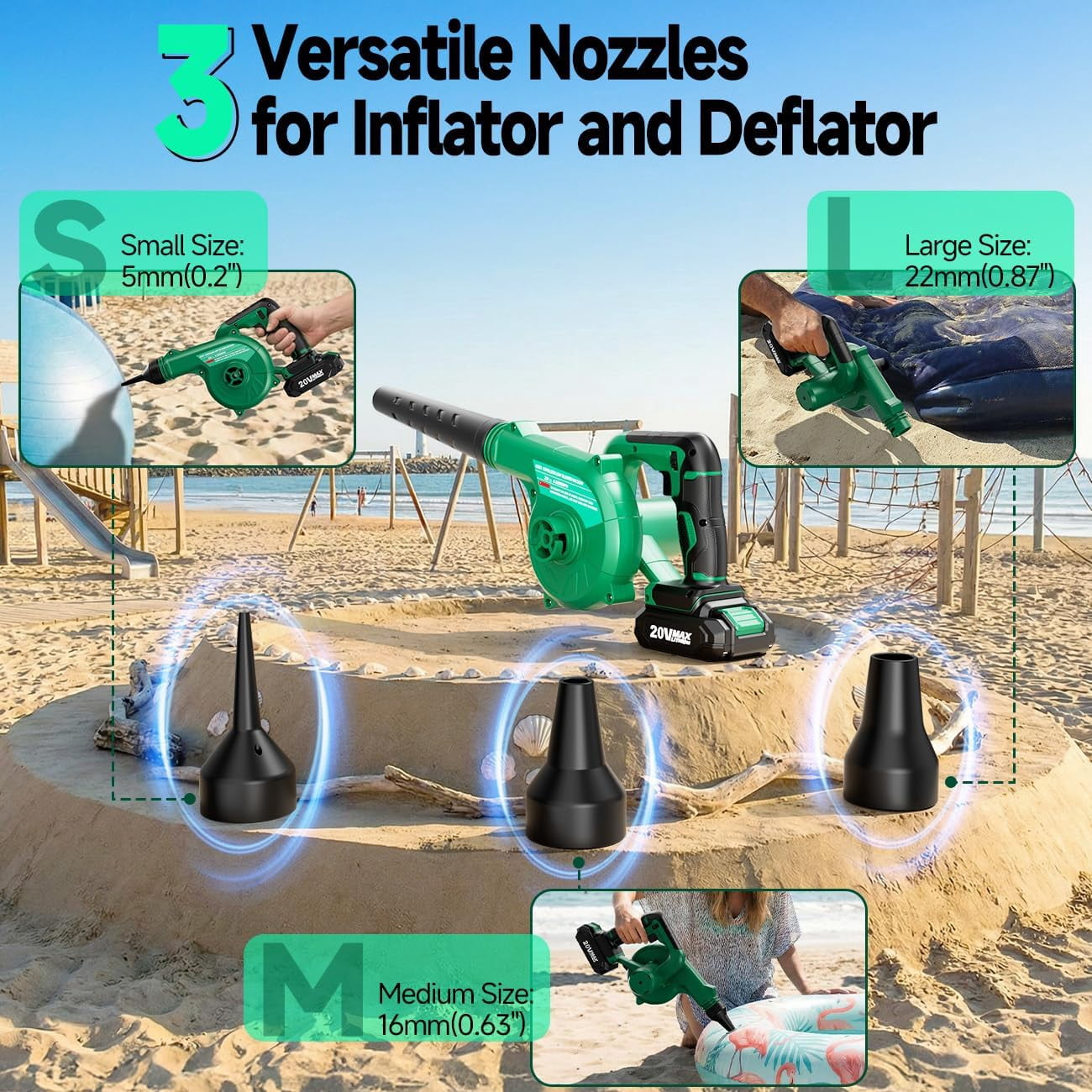 Cordless Leaf Blower Vacuum Combo 4 in 1, 3 Nozzles &3 Modes for Inflation & Deflation, Extended Tube & Variable Speed, 20000RPM 150MPH, 2x2000mAh Battery Powered Leaf Blowers for Lawn Care