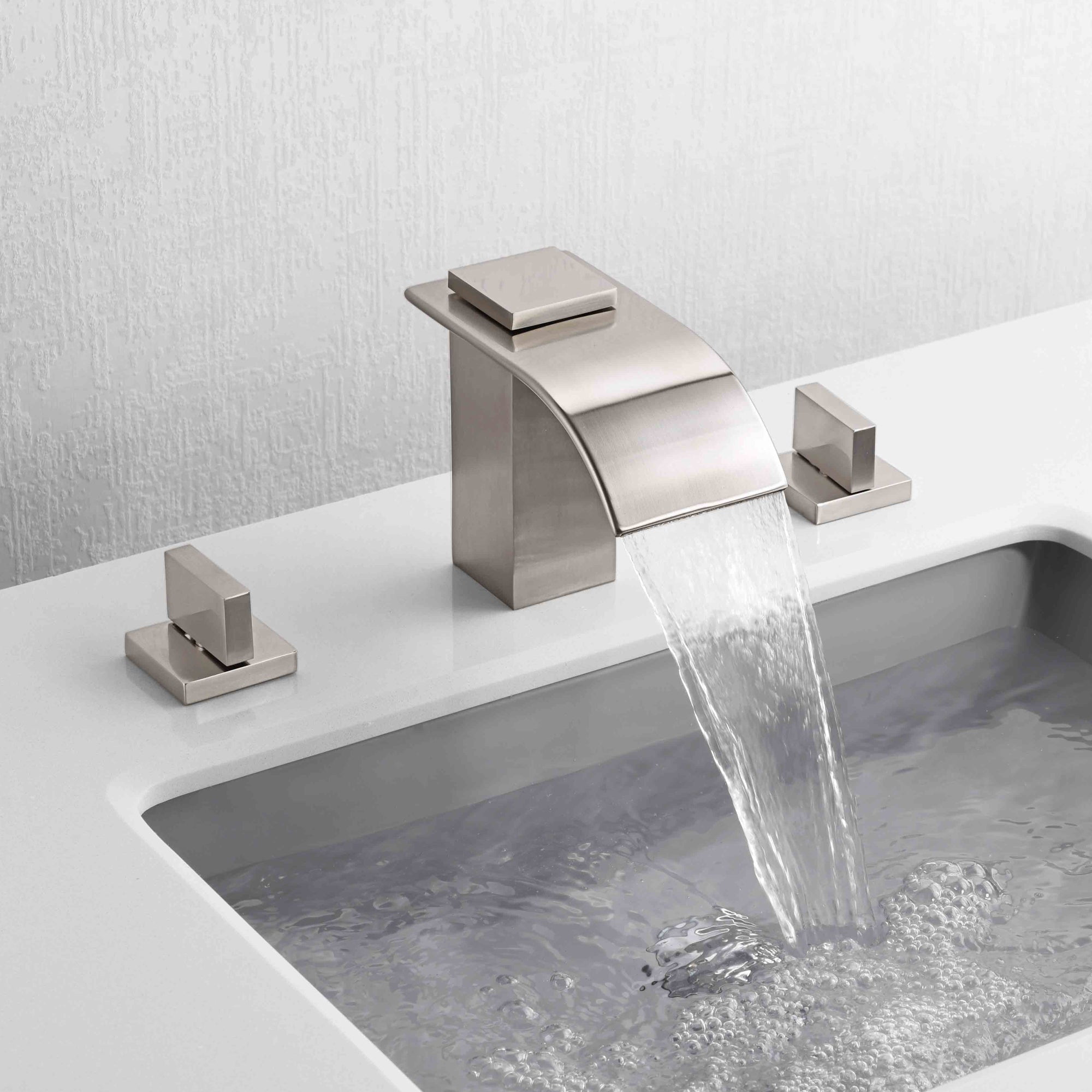 Waterfall Widespread Bathroom Faucet Brushed Nickel, 3 Hole 8 Inch Vanity Faucet