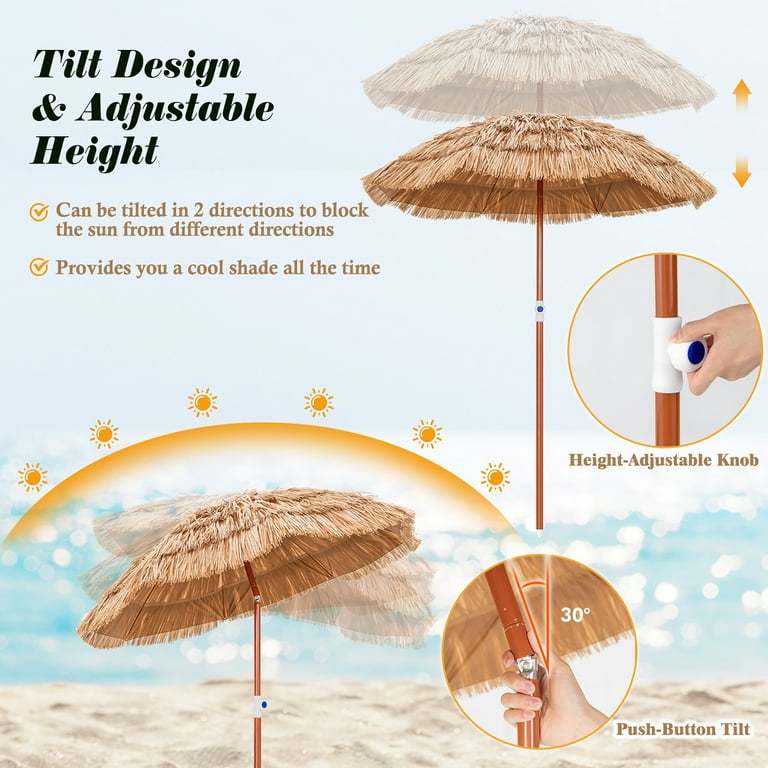 Costway Patio 6FT Tropical Thatched Tiki Beach Portable Tilt