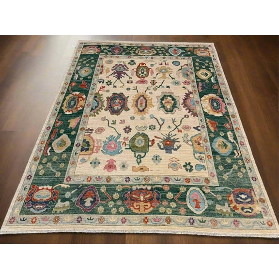 Beige/Green 9X12 Oushak Turkish styles Handmade Wool Rug # 11898