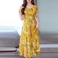 thumbnail image 3 of Liquidation! Hontri Robe d'Été Mode pour Femme Mi-Mollet à Manches Courtes de Plage Imprimée Robe Décontractée pour Femme Jaune 3TG, 3 of 9