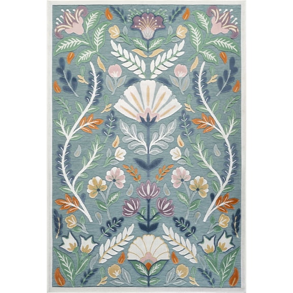Sakura Garden Floral Indoor/Outdoor Rug Green Multi Power-Loomed 4x6