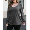 thumbnail image 3 of OmicGot Women's Plus Size Tunics Blouses V neck Ruffle Long Sleeve tops Dark Grey 3X, 3 of 4