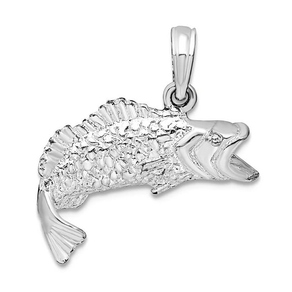 19mm 925 Sterling Silver Rhodium Plated Polished Bass Animal Sealife Fish Curved Tail Pendant Necklace Pendant for Women