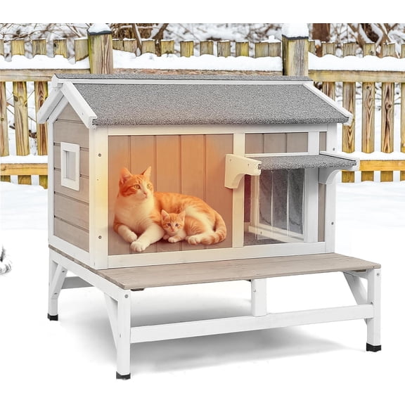 Gowoodhut Insulated Cat House Weatherproof Outdoor Cats Shelter Platform for 1-3 Community Cats Small Pets