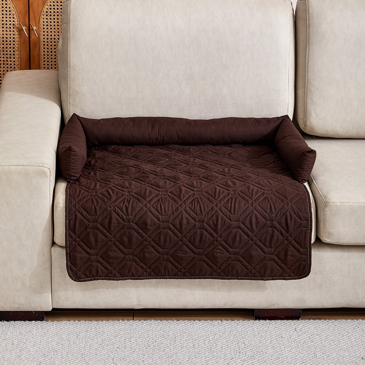 Suitable for Medium and Large Dogs Calm Pet Bed, Pet Furniture Protective Cover, Non-Slip Base, Side Pillow Pet Bed, Waterproof and Urine-Proof Fabric, Deodorant, Machine Washable Non-Slip