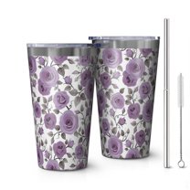 16oz Tumblers Pioneer Flower Floral Print Pattern Stainless Steel Vacuum Insulated Double Wall Travel Tumbler Cups Mug with Lid and Straw,Cleaning Brush for Coffee,Tea
