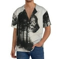 thumbnail image 1 of Xecao Double Exposure Cat Forest Pattern Men's Short-Sleeve Cuban Collar Button-Down Shirt with Chest Pocket Lightweight Tropical Vacation Shirt-Small, 1 of 5