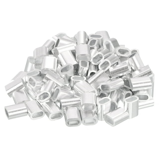Unique Bargains 100 Pack Aluminum Crimping Loop Sleeve for 5/32' Diameter Wire Rope, Oval Aluminum Wire Rope Sleeve