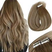 VeSunny Tape in Hair Extensions Brown Ombre Real Human Hair Extensions Tape in 6 Brown and 60 Blonde Balayage Tape in Extensions Remy Human Hair 22inch 20pcs 50g