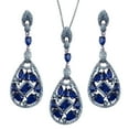 thumbnail image 1 of Blue Cubic Zirconia Dangling Teardrop Necklace and Earrings Set Sterling Silver, 1 of 3
