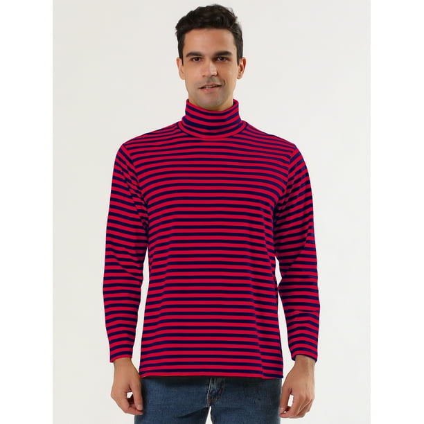 Camiseta de manga larga con cuello de tortuga a rayas de invierno informal para hombre rojo S Unique Bargains Camiseta Walmart en linea