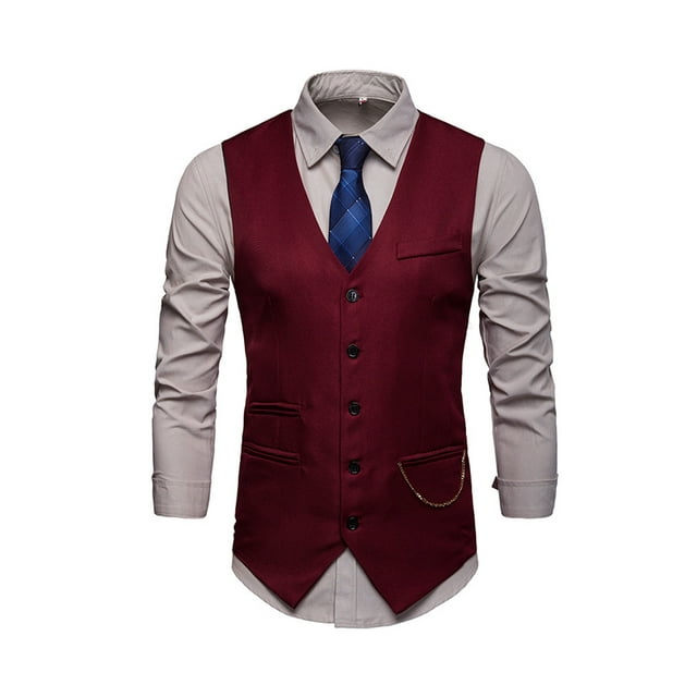 MAWCLOS Gilet de Costume pour Homme Gilet à Col en V Veste de Couleur Unie Gilets Mode Vacances Sans Manches Manteau Bordeaux TP