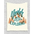 thumbnail image 1 of Explore Tapestry, Hand Lettering Quote on Traveling with Mountain and Forest Silhouette, Wall Hanging for Bedroom Living Room Dorm Decor, 40W X 60L Inches, Teal Beige Burnt Orange, by Ambesonne, 1 of 2