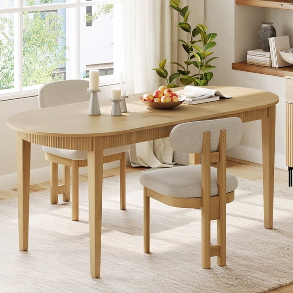 WAMPAT 3-Piece Large Dining Table Set with 2 Chairs , 73" Oval Modern Dining Table Set for 4-6 Person with Fluted Design, Kitchen Dinner Table Set for Dining Room, Living Room, Oak