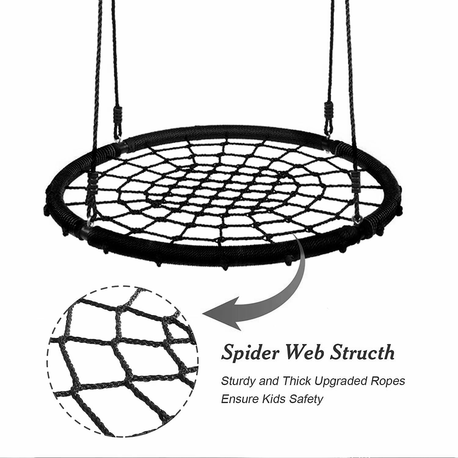 40 Inch Tree Swing Over 660 lbs Net Spider  Round Rope Swing with 2 Carabiners Great for