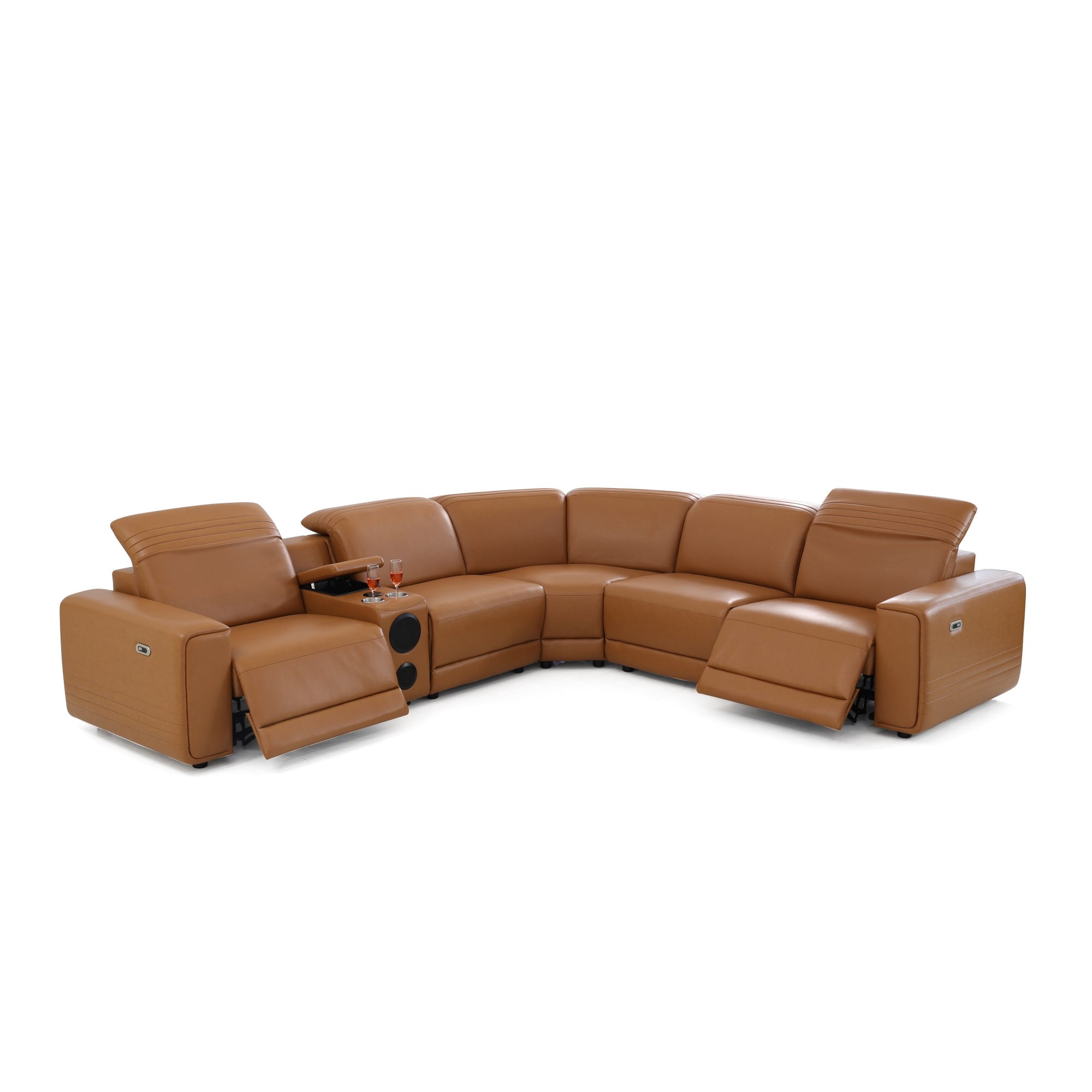 Gewnee Luxury Oversized Reclining Corner Sectional Couch, Power Recliner, Air Leather, Bluetooth Speakers, USB & Type‑C Charging, Cup Holders, Storage, for Living Room Home Theater, Orange Yellow