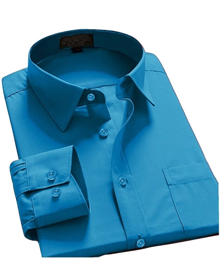 Men Dress Shirt Regular Fit Oxford Solid Color-teal-4xl Long Sleeve 36/ ...