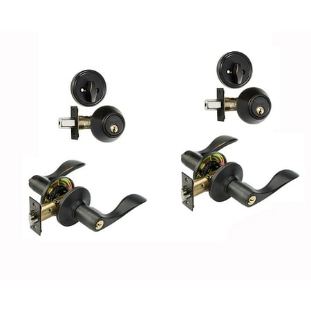 - Dynasty Hardware V-CP-HER-12P, Heritage Front Door Entry Lever Lockset and Single Cylinder Deadbolt Combination Set, Aged Oil Rubbed Bronze - (2 PACK) - Keyed Alike