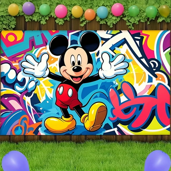 Mickey and Minnie cartoon-themed birthday flags, background flags, children's party decorations, photography, photo props, 150*100CM
