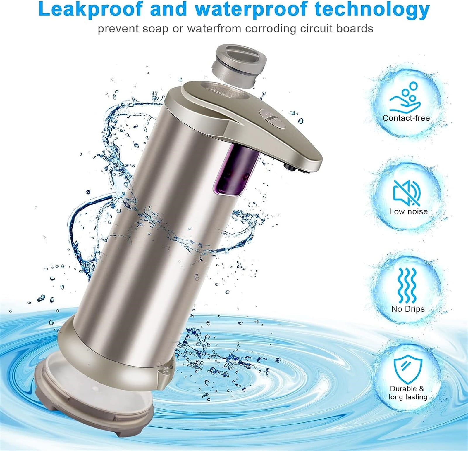 1 Pcs Automatic Soap Dispenser, Stainless Steel Touchless Pump, Smart Liquid Soap Dispenser, Hand Soap Dispenser for Bathroom Kitchen School Hotel