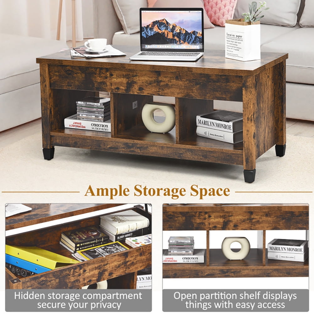 Finihen Rectangular Coffee Table, Lift Top Coffee Table with Hidden Storage Compartment, for Living Room, Reception Room, Office, Brown Finihen Rectangular Coffee Table, Lift Top Coffee Table with Hidden Storage Compartment, for Living Room, Reception Room, Office, Brown