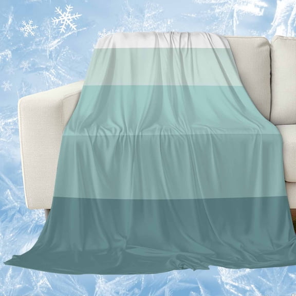 Teal Ombre Cooling Blanket, Lightweight Breathable Summer Throw Blanket with Double Sided Cold Effect, Modern Abstract Art Farmhouse Striped Picnic Beach Blankets Bed Sheet for Hot Sleepers 50"x60"