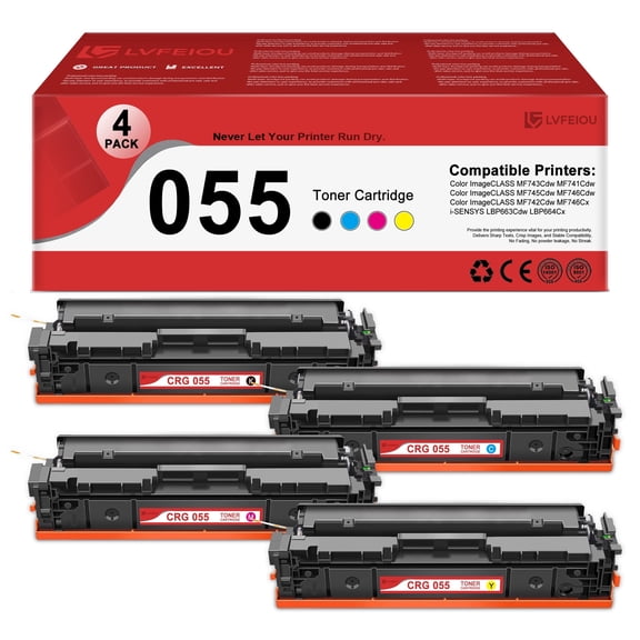 Cartridge 055 CRG-055 Toner Cartridge Compatible for Canon CRG 055 Toner Color ImageCLASS MF743Cdw MF741Cdw i-SENSYS LBP663Cdw LBP664Cx Printers (4 Pack, Black / Cyan / Magenta / Yellow)