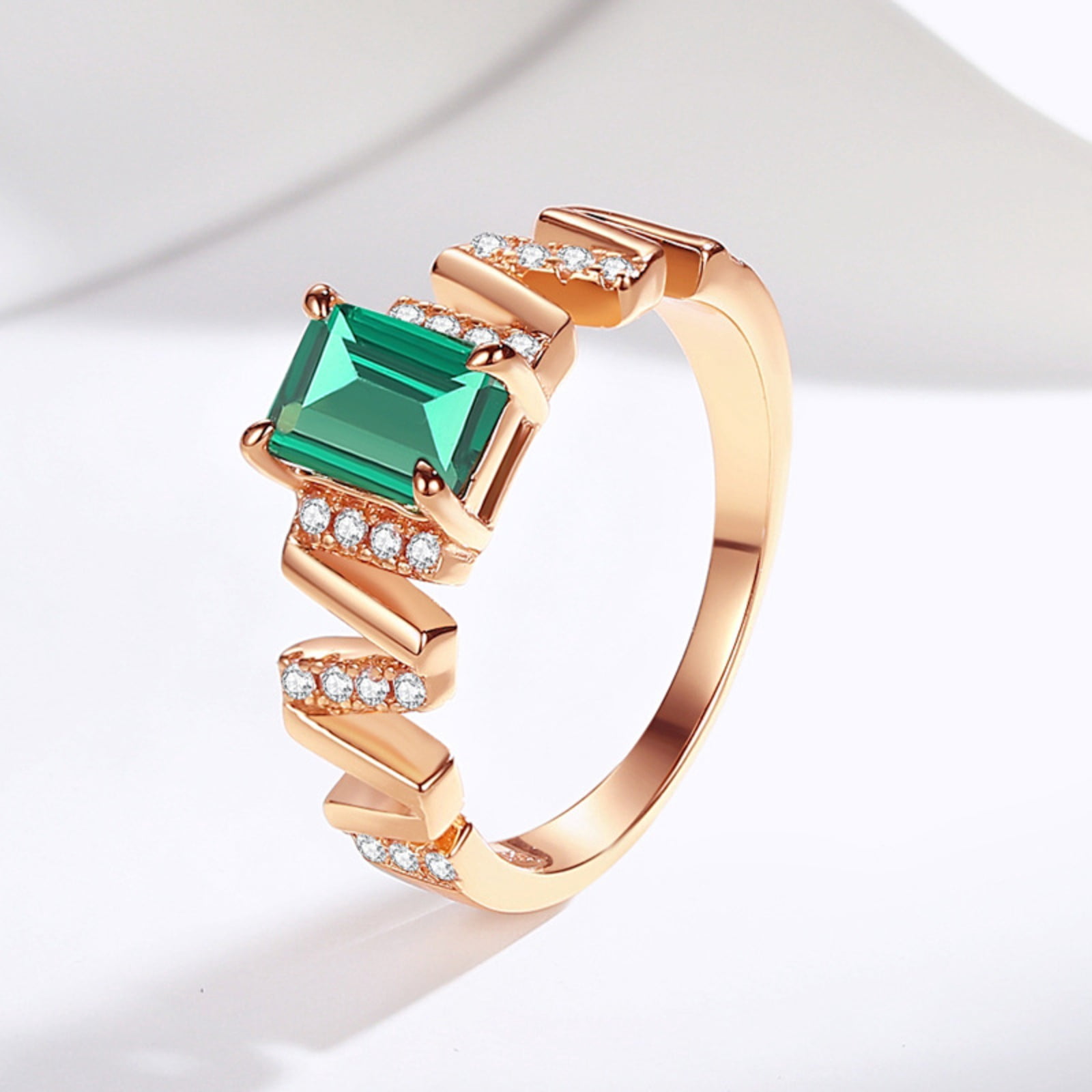 925 Sterling Silver Created Emerald Rings for Women 18K Gold Plated 1 Carat Emerald Engagement Rings for Women Emerald Cut Rose Gold Wedding Band for Her Promise Ring