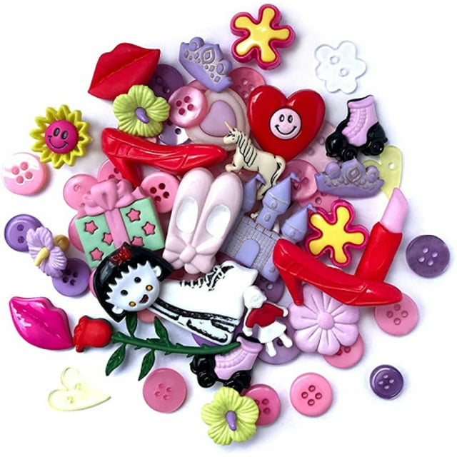 (Filles) - Collection Buttons Galore et Plus Boutons et Embellissements Ronds Originaux Basés sur une Variété de Thèmes, Fêtes et Saisons pour Bricolage, Scrapbooking, Couture, Fabrication de Cartes et Autres Projets