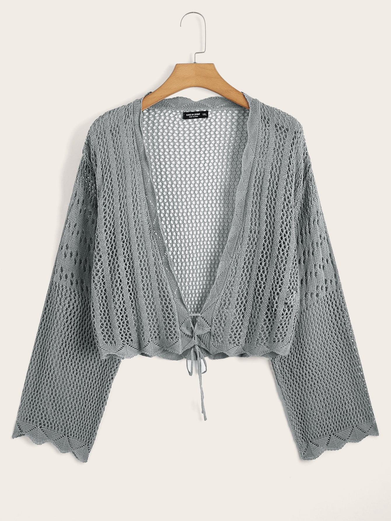 Fishnet Lace Up Cardigan N220501X Grey 