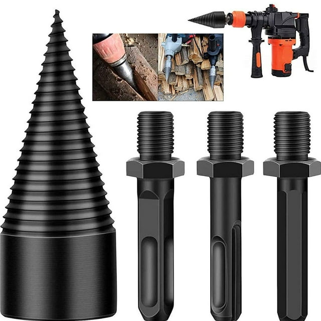 Firewood Log Splitter, 3pcs Drill Bit Removable Cones Kindling Wood Splitting logs bits Heavy Duty