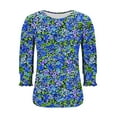 thumbnail image 5 of JTZGDY Blouses for Women Dressy Casual Floral Printed Smocked Cuffs 3/4 Length Sleeve Womens Tops Loose Fit Crewneck Basic Graphic Tunic T-Shirts Blue#04 XL, 5 of 7
