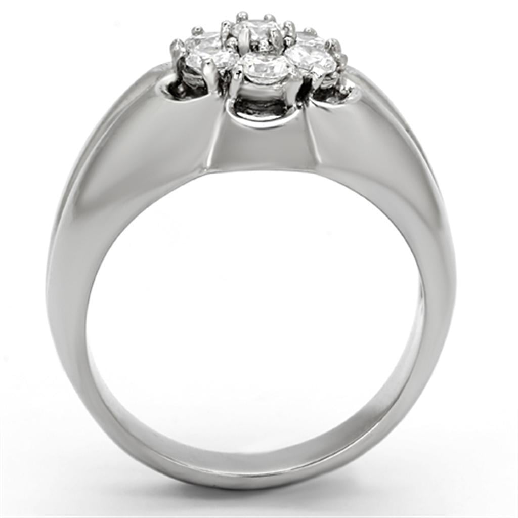 Mens Ring Diamond Flower Stainless Steel Ring with AAA Grade CZ in Clear