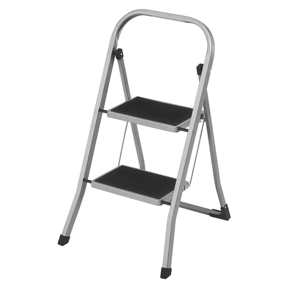 SONGMICS Step Ladder, 2-Step Ladder, Folding Ladder, Safety Lock, Space-Saving Storage, Holds up to 330 lb, Dove Gray