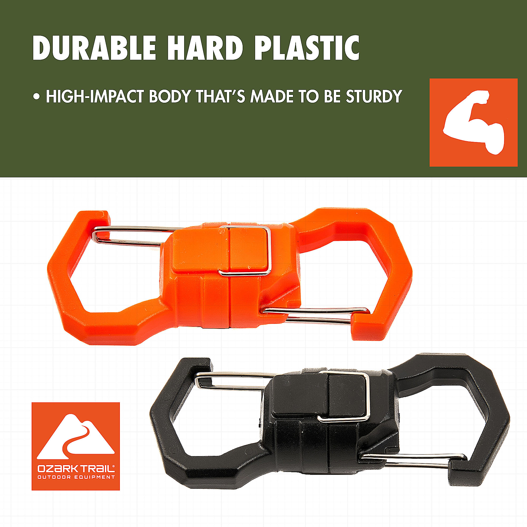 Mosquetones magnéticos grandes Ozark Trail, capacidad de 10 lb, negro y naranja, 2 unidades 2