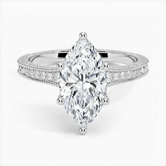 Dash Jewelry Marquise Cut Excellent 2.3 Ct Moissanite Ring For Women's - 14K White Gold Plated Anniversary Ring - Bridal Set Solitaire with Accents Ring for Her - Vintage Moissanite Bands for Her