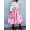 thumbnail image 3 of Raccmtaty Womens Long Skirts Cute Elastic Waist Solid Color Flowy Floral Bud Bubble A-Line Skirts, 3 of 4