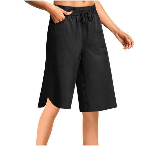 REALiKUN Wide Leg Capri Pants for Women with Pockets Loose Fit Drawstring Comfort Casual