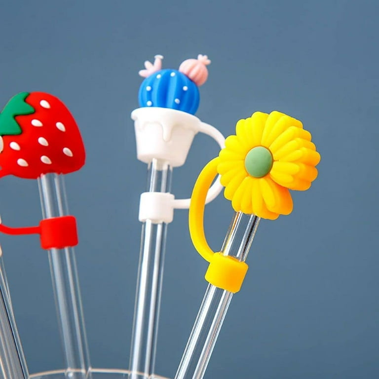 4Pcs Straw Plugs Silicone Straw Protector Flower Straws Tips Reusable